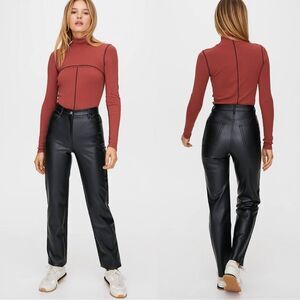 Wilfred Aritzia Melina Black Faux Leather High Rise Straight Leg Pant 2 NEW